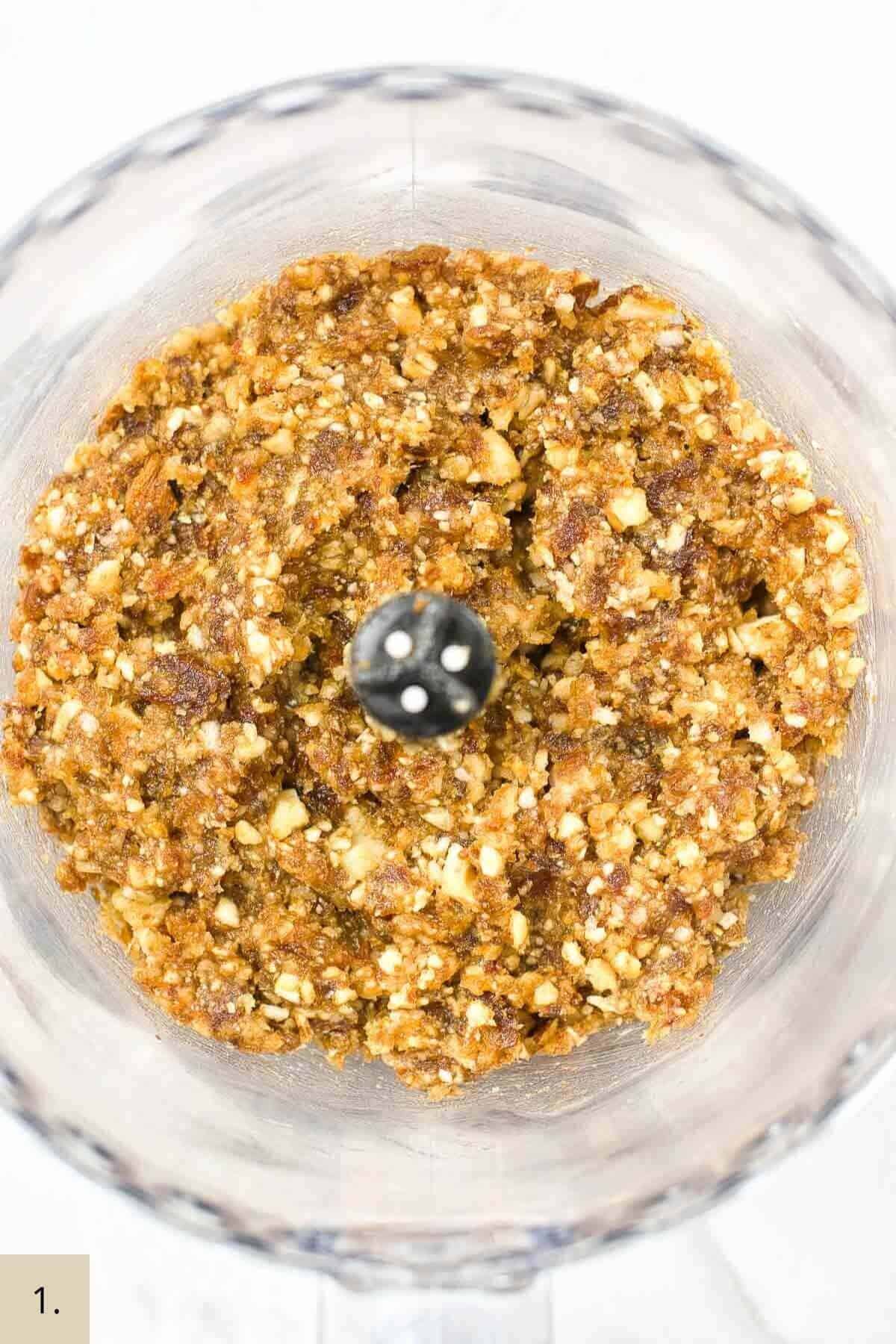 nuts, dates and coconut blitzed in a food processor