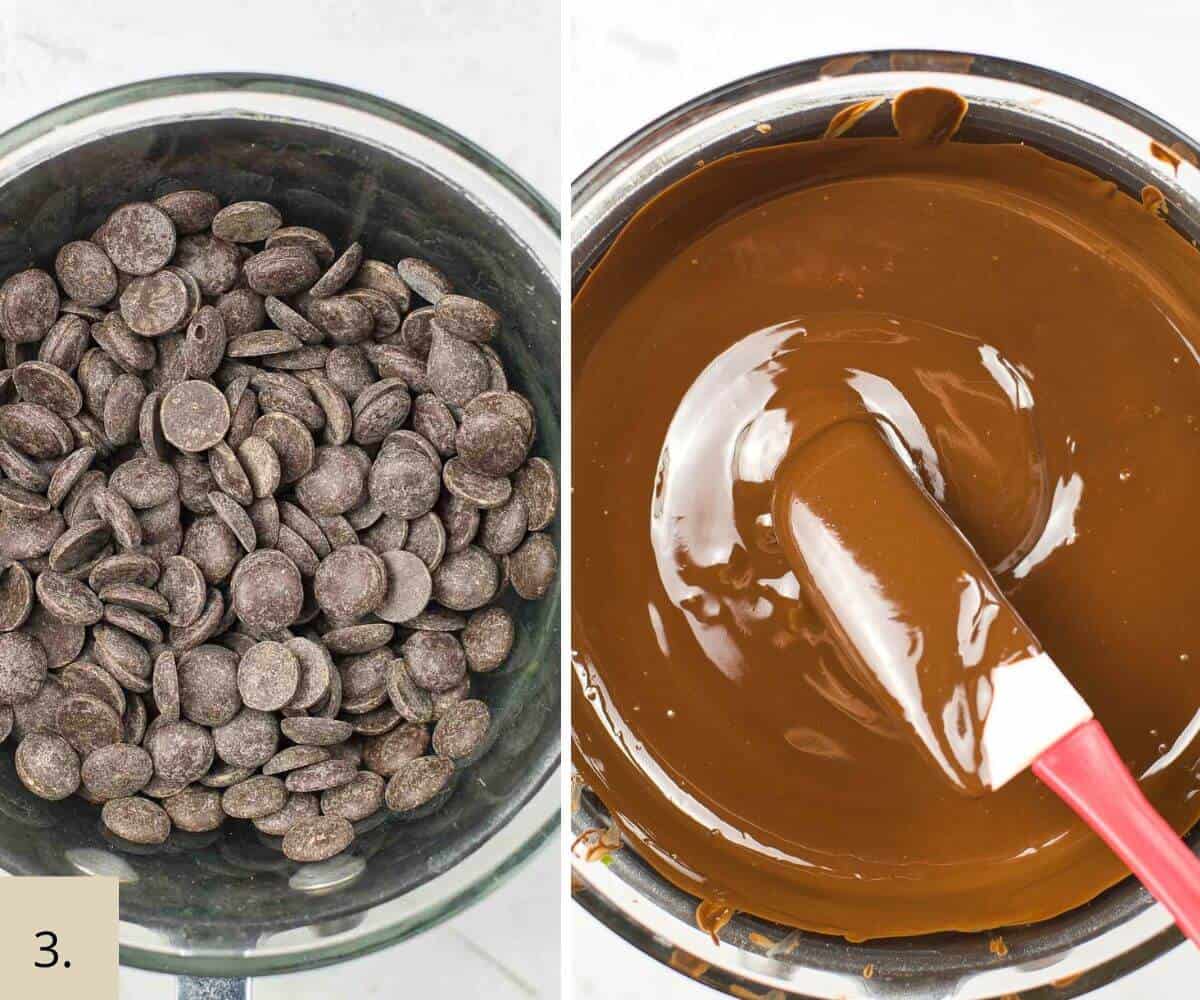 melting chocolate chips in a bowl over water