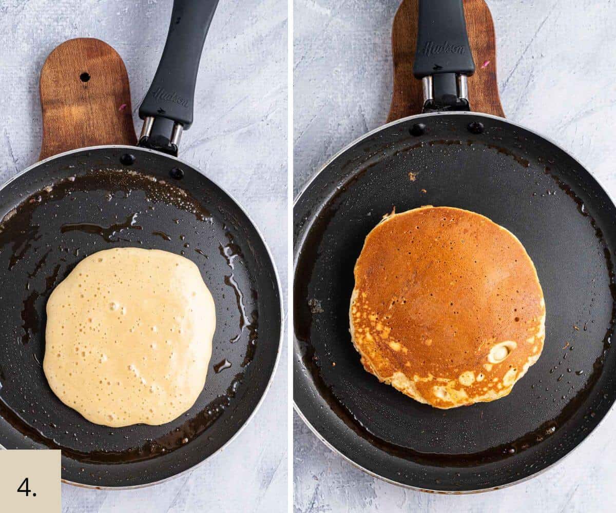 cooking a pancake in a pan