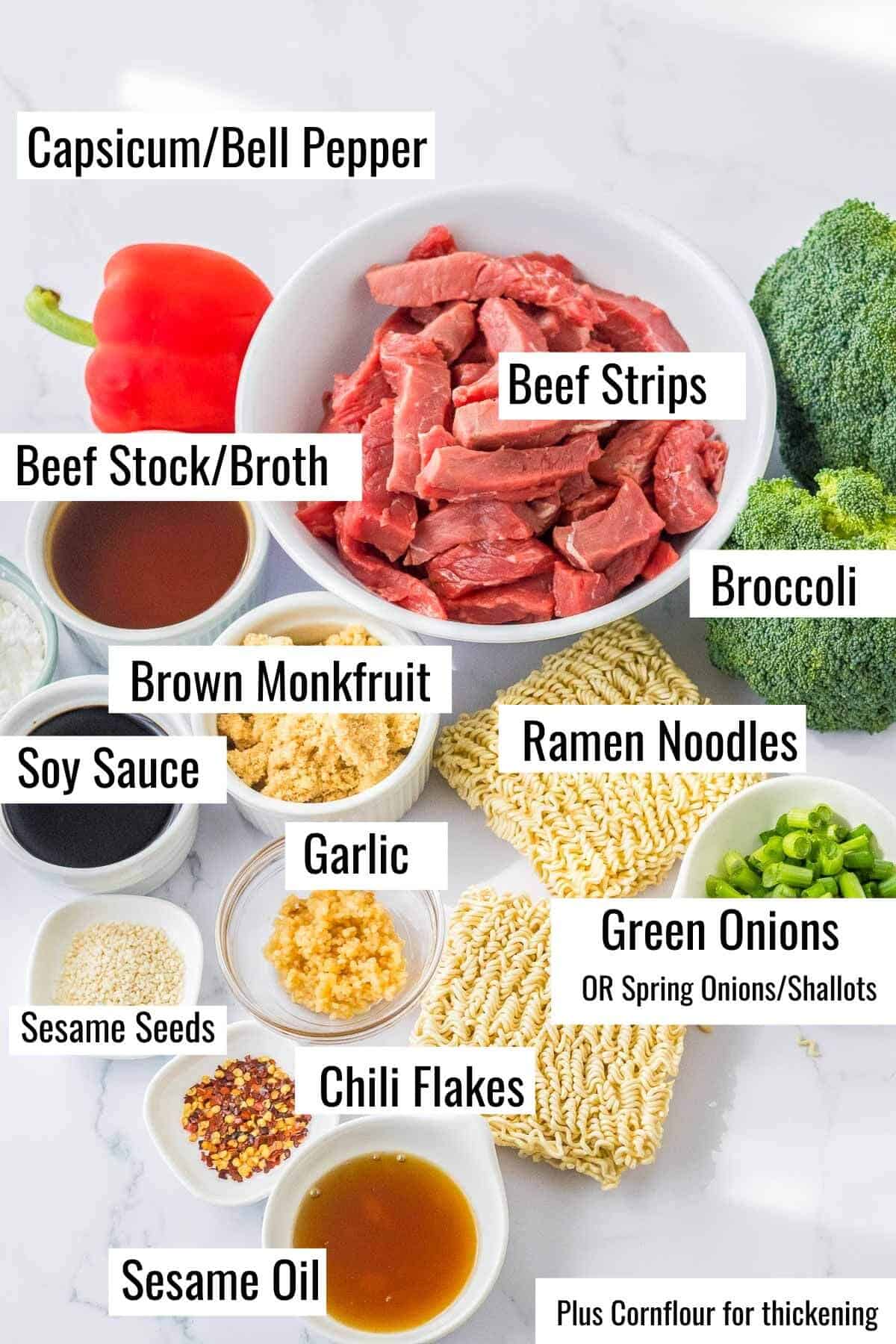 Steak ramen ingredients