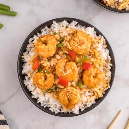 Chinese mongolian prawns in a bowl