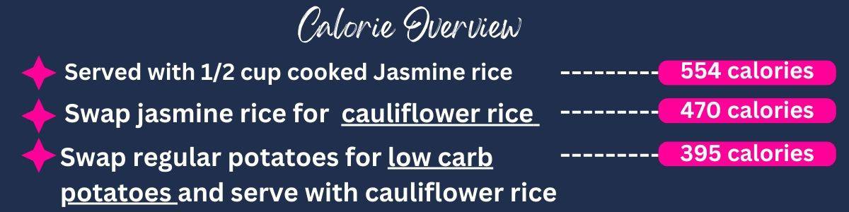 chart showing ho to reduce the calories in this recipe.