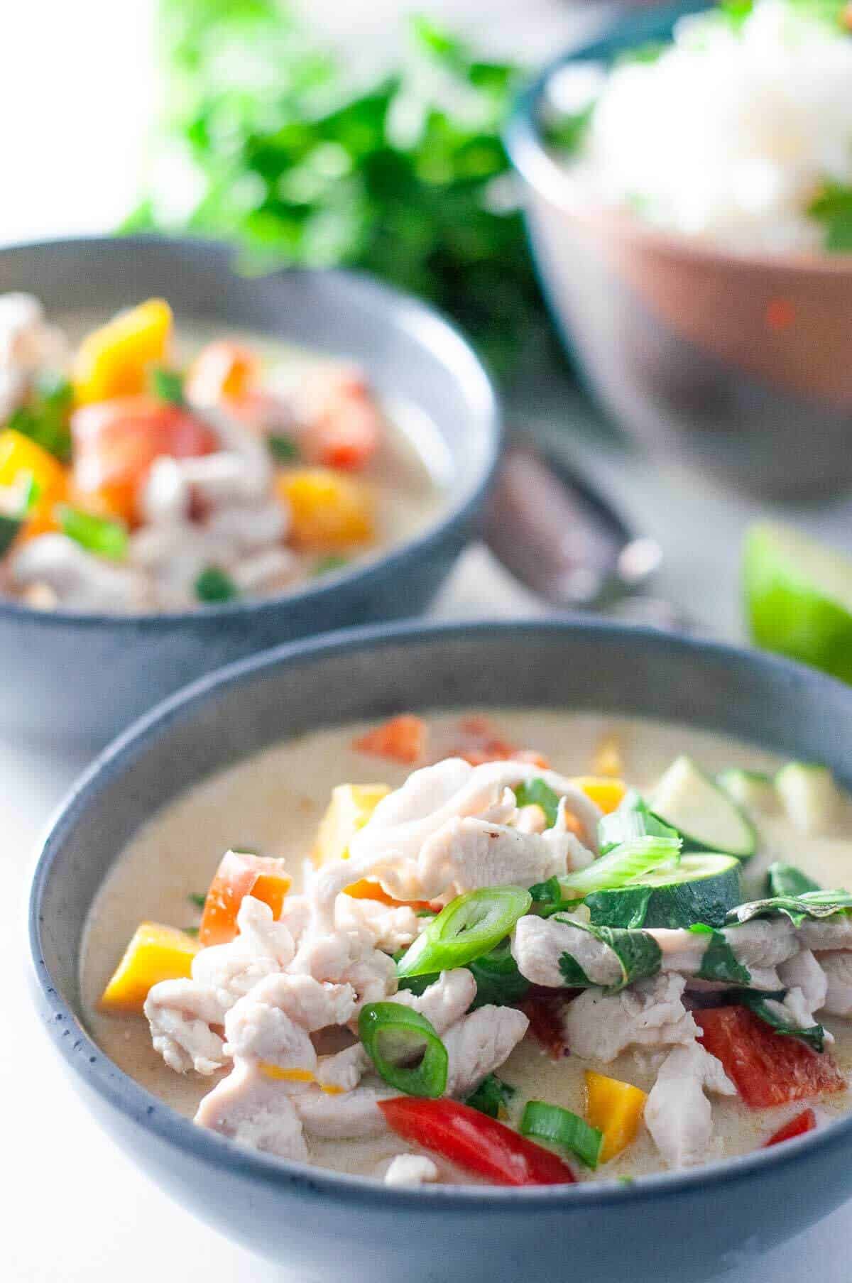 grey bowl with healthy thai green curry