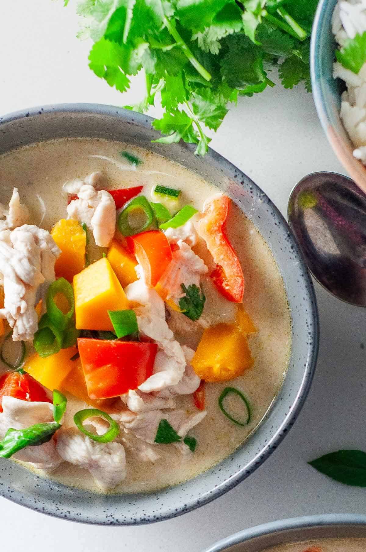 finished bowl of thai green curry with chicken