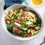 chicken and salad in a bowl