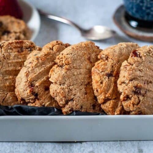 stack of peanut butter cookies in a bowl