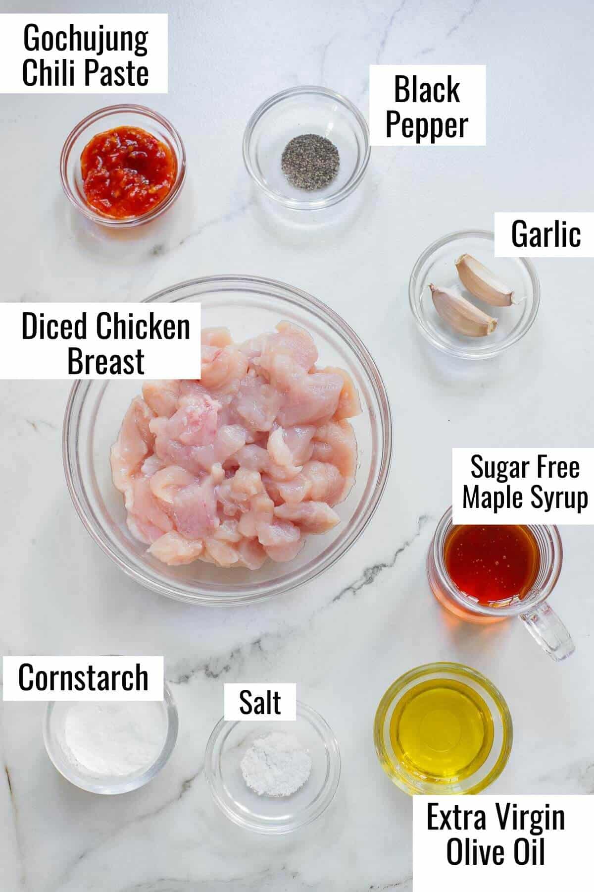 Ingredients needed to make sugar free gochujang chicken bites