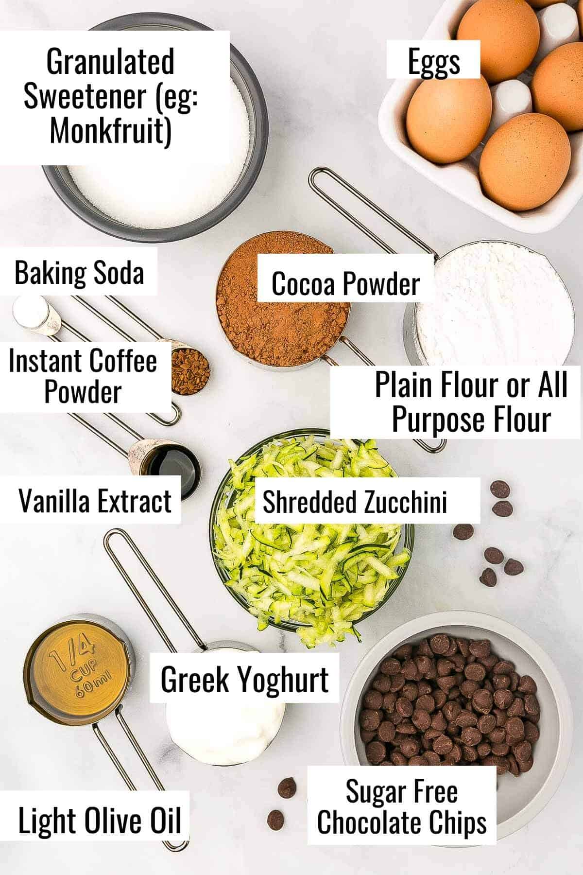Chocolate bread with zucchini and chocolate chips ingredients