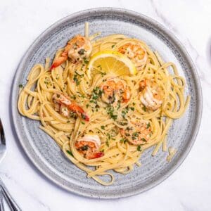 chili prawn pasta with fettucine, lemon and parmesan