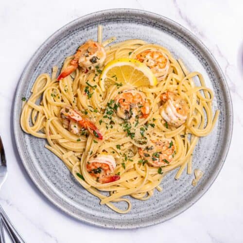 chili prawn pasta with fettucine, lemon and parmesan