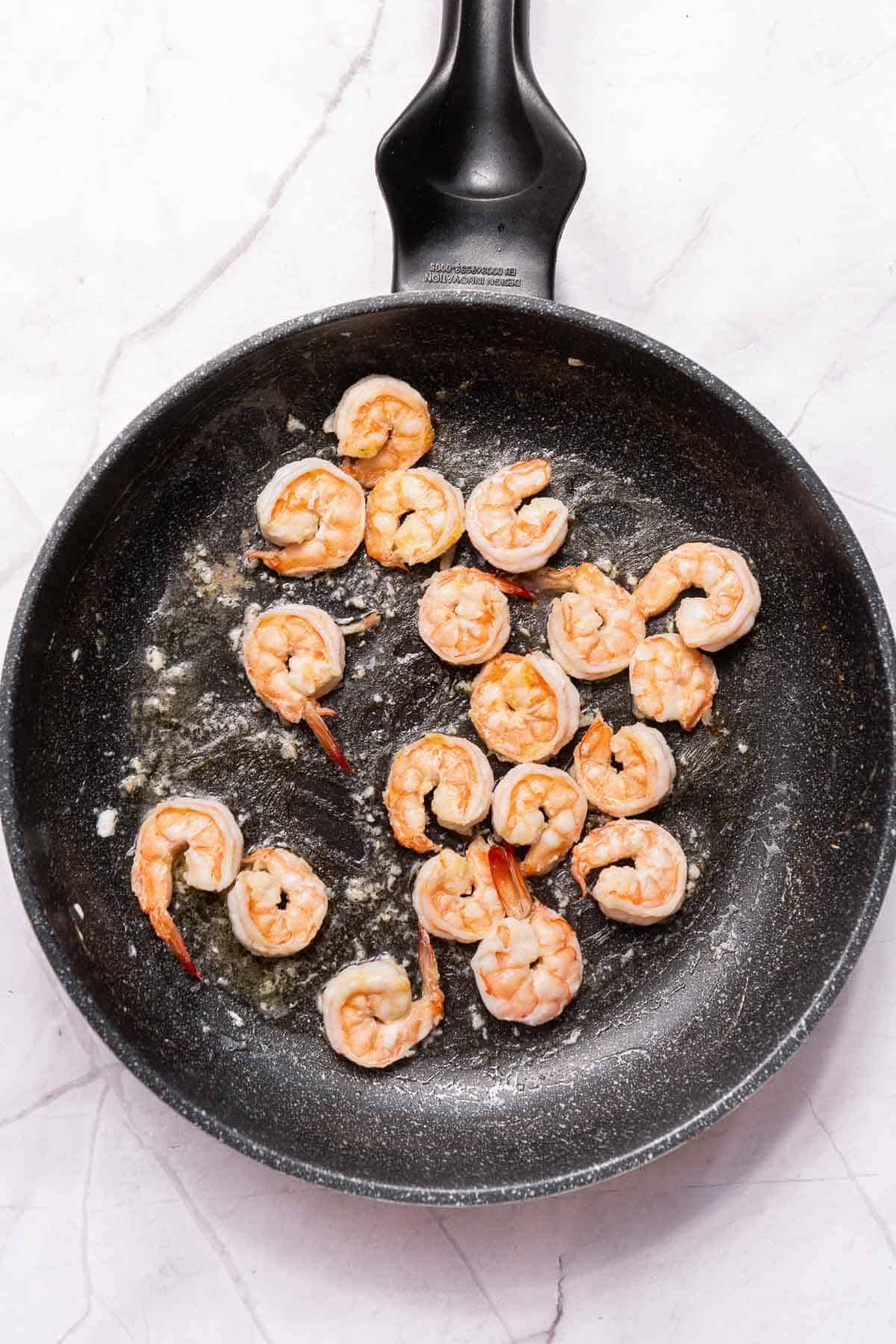 cooked shrimp in a skillet