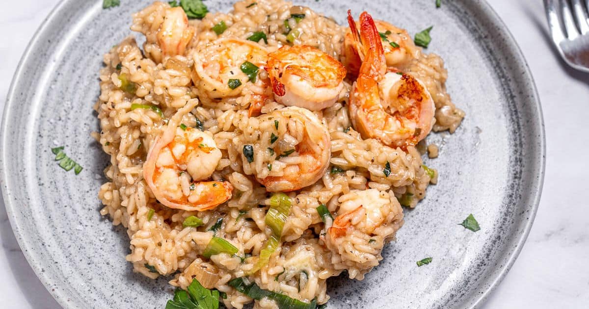Creamy Garlic Prawn Risotto (Low Calorie!)