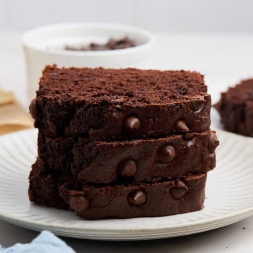 3 slices of chocolate cake stacked together
