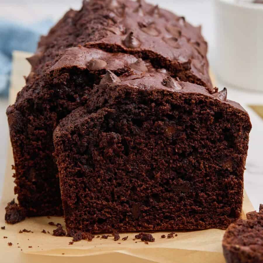 sliced chocolate loaf on brown paper