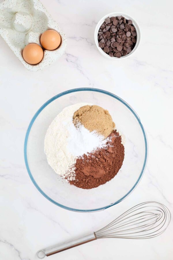 chocolate bread dry ingredients in a bowl