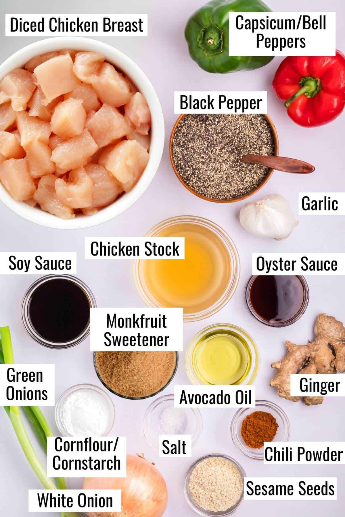 ingredients needed to make healthier black pepper chicken