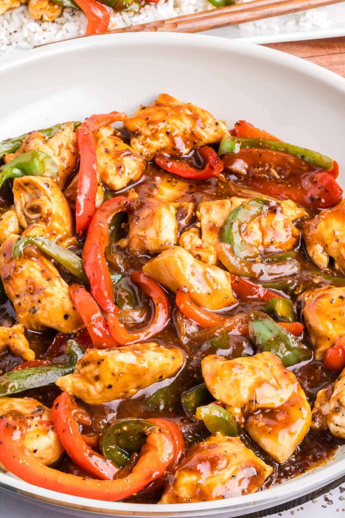 garlic black pepper chicken in a pan