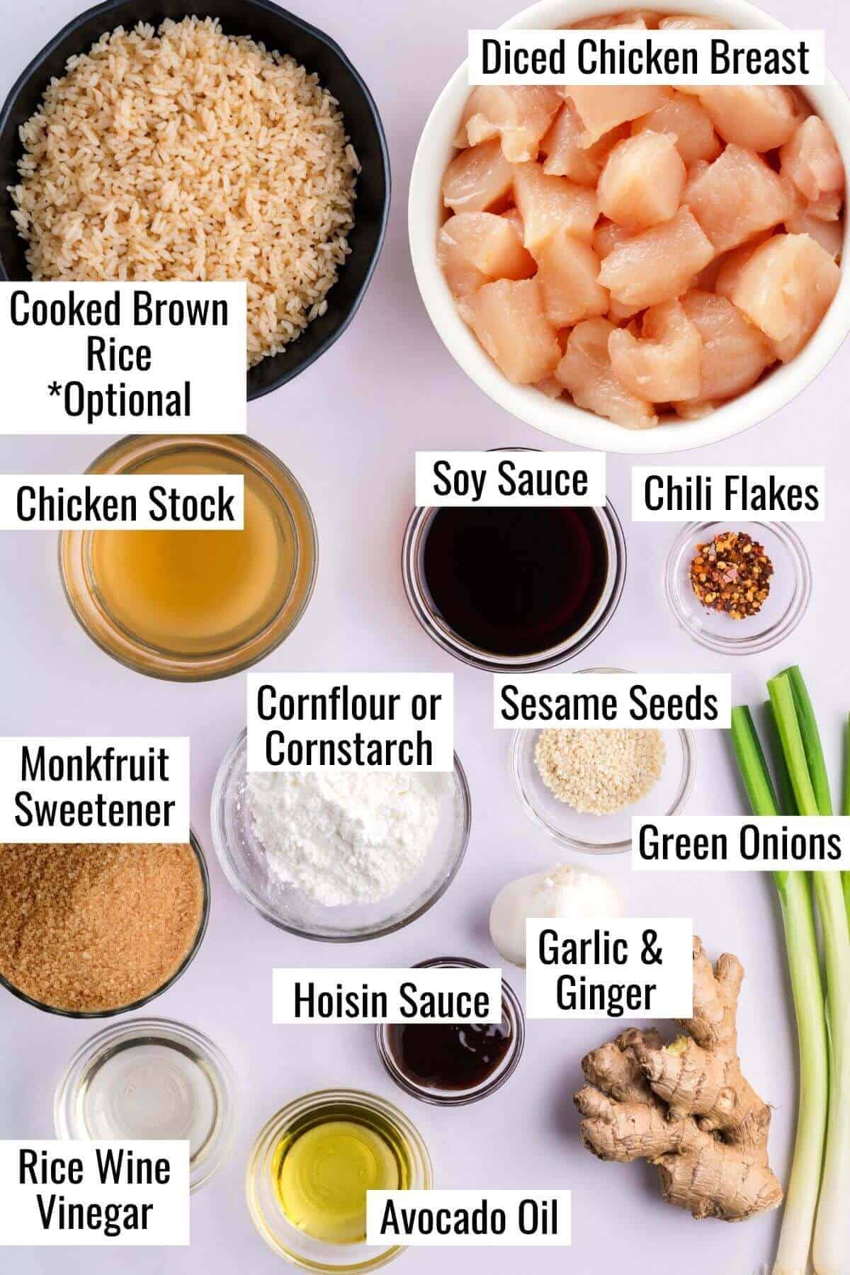 Ingredients for general tsaos chicken stirfry
