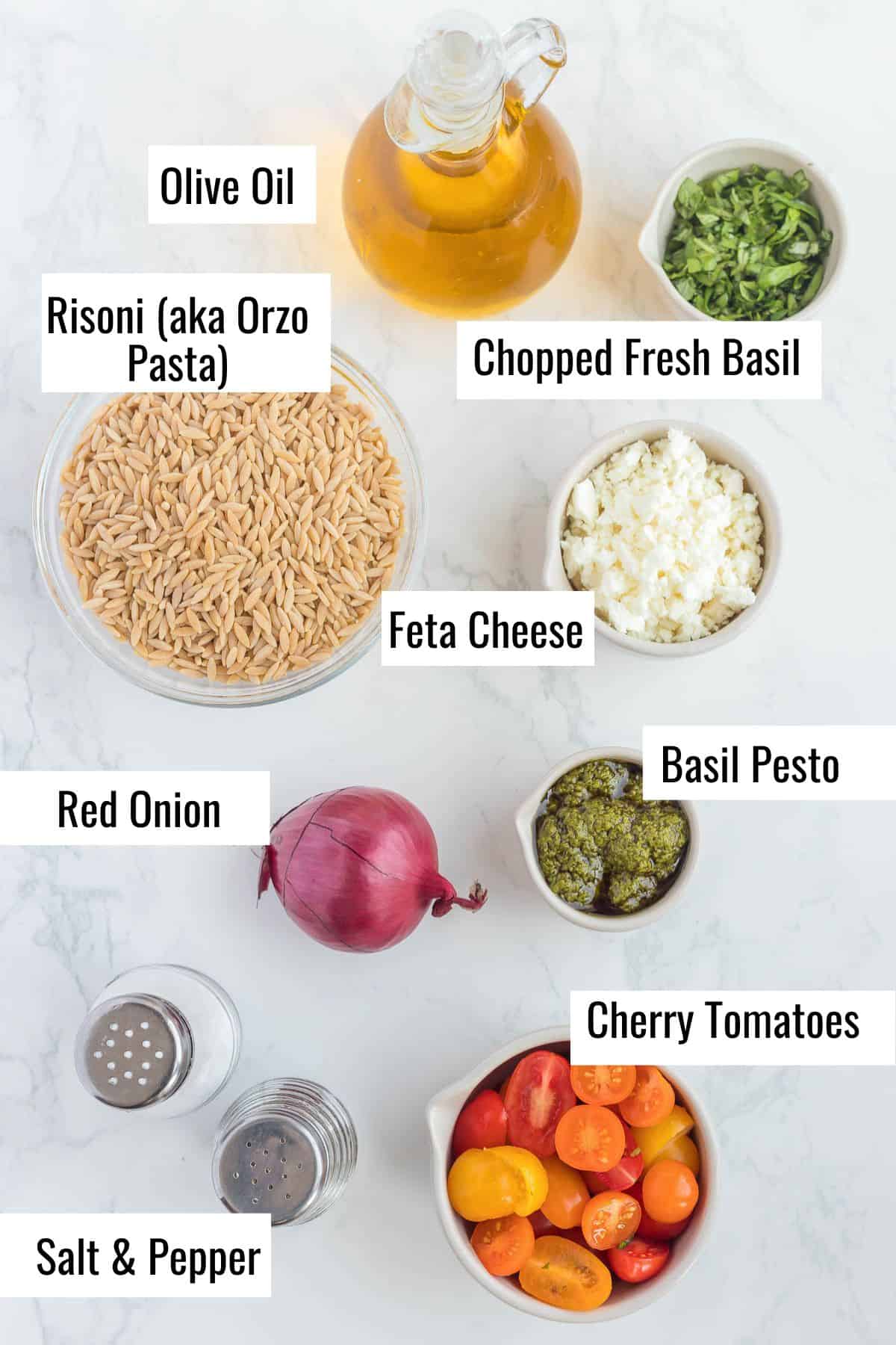 Orzo Pesto Pasta Salad ingredients