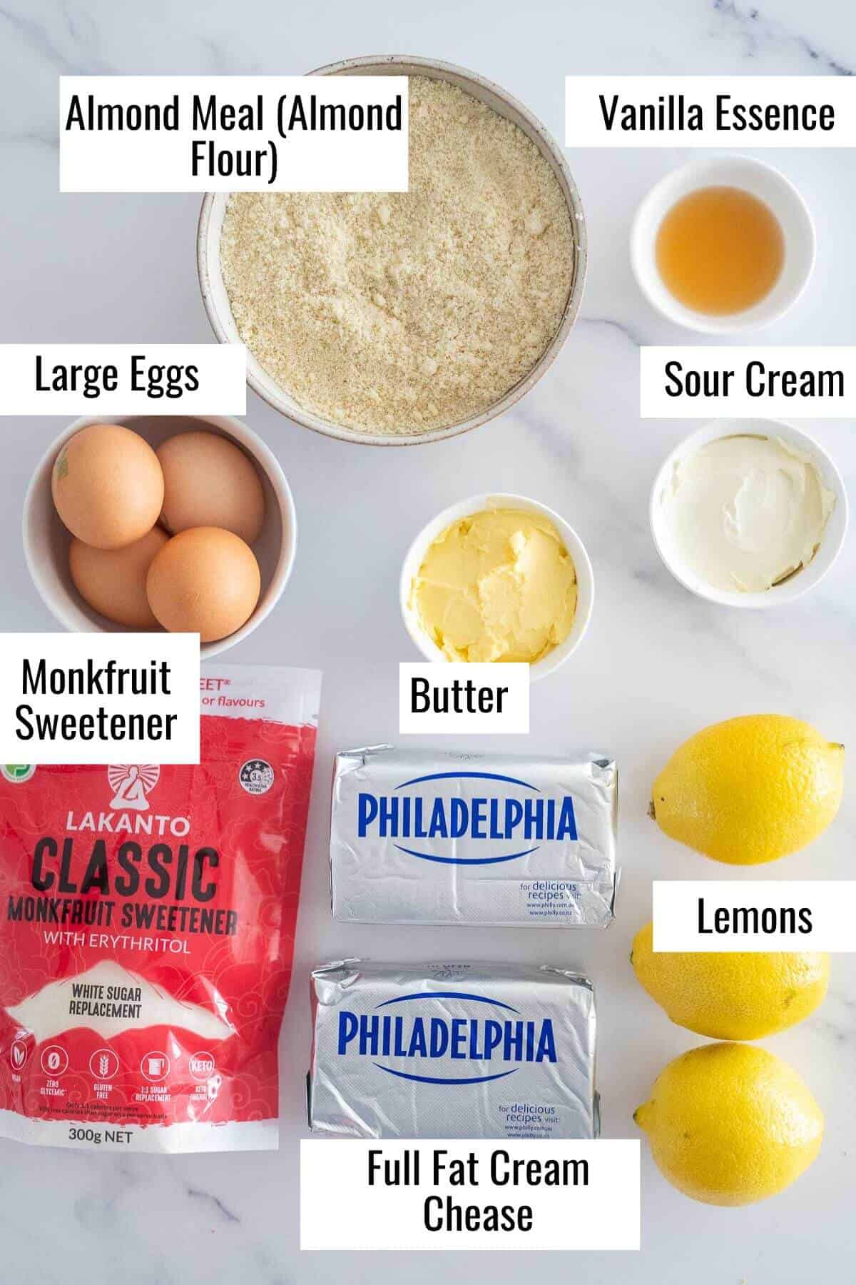 ingredients for making sugar free baked lemon cheesecake bars